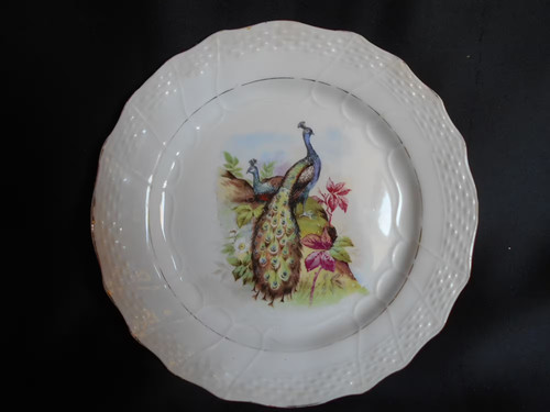 Assiette motif paons moulin - motif,